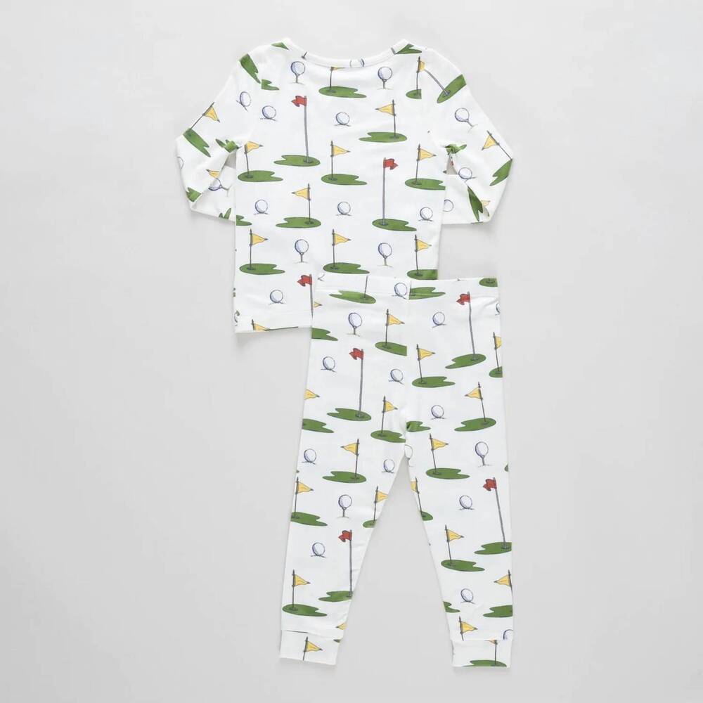 NEW PINK CHICKEN kid's golf tournament bamboo pajamas in cream